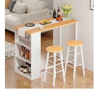 SogesHome Table à manger avec 2 chaise、 3 compartiments de rangement pour couloir, salon, console 91 x 49,5 x 91 cm,Blanc