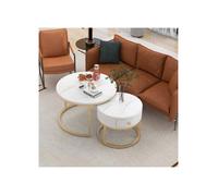 SogesHome Table Basse - Ensemble de 2 tables rondes à effet marbre poli avec finition brillante - Design empilable et fonctionnel