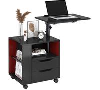 SogesHome table d'appoint mobile table de chevet avec 2 tiroirs réglable en hauteur noir