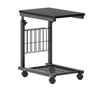 SogesHome Table d'Appoint Réglable en Hauteur avec roulettes, Table C avec Porte-Revue et Étagère pour Canapé ou Lit, 48 cm x 30 cm