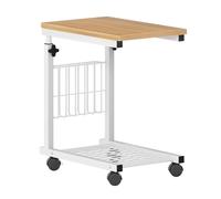 SogesHome Table d'Appoint Réglable en Hauteur avec roulettes, Table C avec Porte-Revue et Étagère pour Canapé ou Lit, 48 cm x 30 cm