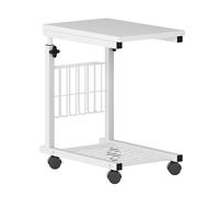 SogesHome Table d'Appoint Réglable en Hauteur avec roulettes, Table C avec Porte-Revue et Étagère pour Canapé ou Lit, 48 cm x 30 cm