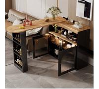 SogesHome Table De Bar extensible 138-193x39x105cm noir Table Haute pivotante LED (16 couleurs) avec rangement intégré