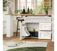 SogesHome Table de bar extensible 138 à 204 cm - Armoire de cuisine et buffet avec espace de rangement, étagère à collations, rotative à 360 °, tiroirs pliants, table haute télescopique, îlot de