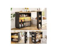 SogesHome Table de bar extensible avec espace de rangement avec LED, table haute,grand espace de rangement,138-204×39×105cm,Noir