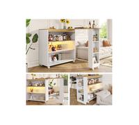 SogesHome Table de bar extensible avec espace de rangement avec LED, table haute,grand espace de rangement,138-204×39×105cm,blanc