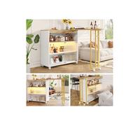 SogesHome Table de bar extensible avec espace de rangement, table de bar télescopique avec LED,138-204×39×105cm,Blanc