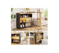 SogesHome Table de bar extensible avec espace de rangement, table de bar télescopique avec LED,138-204×39×105cm,Noir