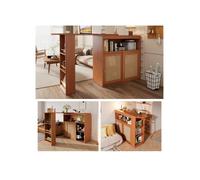 SogesHome Table de bar extensible avec rangement, étagères réglables, bar à domicile (138-193×39×104cm)，Marron