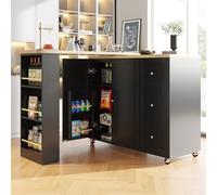 SogesHome Table de bar pivotante à 360° avec îlot de cuisine, chariot de rangement sur roulettes avec 3 tiroirs, 2 portes, porte-collations et étagère latérale pour cuisine, salle à manger, salon,