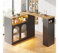 SogesHome Table de bar pivotante à 360° - Buffet armoire à vin avec compartiments de rangement, éclairage LED, 4 portes, 2 dont 2 avec verre Changhong