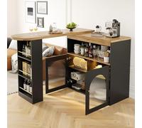 SogesHome Table de bar, table à manger, buffets, moderne, extensible, rotative, avec espace de rangement et bande lumineuse LED de 1 m de long pour salle à manger