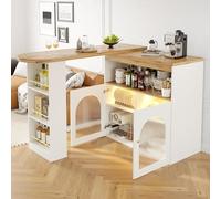 SogesHome Table de bar, table à manger, buffets, moderne, extensible, rotative, avec espace de rangement et bande lumineuse LED de 1 m de long pour salle à manger