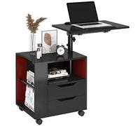 SogesHome Table de Chevet pour Chambre à Coucher Table de Nuit Commande avec Tiroir Armoire de Rangement avec Plateau Pivotante, roulettes Universelles Verrouillables, Noir