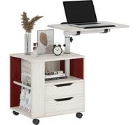 SogesHome Table de Chevet pour Chambre à Coucher Table de Nuit Commande avec Tiroir Armoire de Rangement avec Plateau Pivotante, roulettes Universelles Verrouillables, Érable Blanc