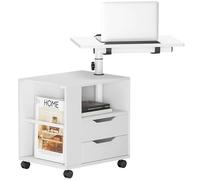 SogesHome Table de Chevet pour Chambre à Coucher Table de Nuit Commande avec Tiroir Armoire de Rangement avec Plateau Pivotante, roulettes Universelles Verrouillables, Blanc