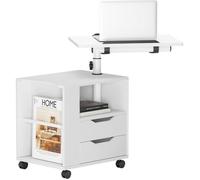 SogesHome Table de chevet,table de canapé en bois, hautement réglable avec plateau rotatif, convient pour lit, canapé, blanc