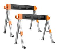 SogesHome Tréteaux Pliables X 2-1000kg-Métal-Surface Antidérapante-Poignées de transport-Réglable en hauteur-Noir et Orange