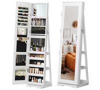 SogesPower Armoire à Bijoux avec Miroir Pivotant 360° et Verrou - Organisateur Multifonction pour Bagues, Colliers & Cosméticos - Idée Cadeau Élégante (Anniversaire, Mariage, Noël) - Blanc