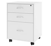 SogesPower Caisson Bureau Mobile Meuble de Rangement de Dossiers avec 3 Tiroirs, 4 Roulettes, Serrure, pour Dossiers Suspendus, Document A4, Blanc