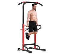 SogesPower Chaise Romaine Musculation Ajustable Power Tower Dip Station Barre de Traction sur Pied Traction Tower pour Fitness Entraînement Abdominal et de Dos à Domicile Rouge/Noir