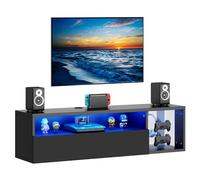 SogesPower Console TV LED murale avec éclairage LED - Avec rangement - Étagère flottante pour salon et chambre à coucher - Noir - 100 x 28,5 x 30 cm