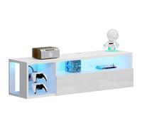 SogesPower Console TV LED Murale avec Éclairage - Support TV avec Rangement, Étagère Flottante pour Salon & Chambre | Blanc 100x28.5x30 cm (LxPxH)