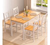 SogesPower Ensemble de Salle à Manger pour 4 Personnes avec 4 Chaises, Table de Cuisine en Bois, Table de Salle à Manger et Chaises, Ensemble de Meubles pour Cuisine et Salon, Teck et Blanc
