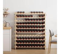 SogesPower Étagère à Vin en Pin Casier à Vin avec 10 Étagères, Capacité pour 100 Bouteilles de Vin, Présentoir à Vin pour Cave, Cuisine, 110 x 35 x 116,5 cm