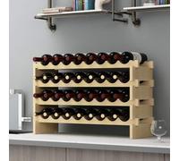 SogesPower Étagère à Vin en Pin Casier à Vin avec 4 Étagères, Capacité pour 32 Bouteilles de Vin, Présentoir à Vin pour Cave, Cuisine, 90 x 30 x 54 cm