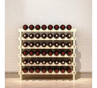 SogesPower Étagère à Vin en Pin Casier à Vin avec 6 Étagères, Capacité pour 48 Bouteilles de Vin, Présentoir à Vin pour Cave, Cuisine, 90 x 30 x 81 cm