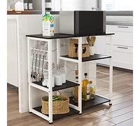 SogesPower Etagères de Cuisine, Support Micro Onde avec 3 + 3 étagère, Meuble de Rangement pour Micro-Ondes, Mini-Four, Machine à Café, Épices, Pots, épices et Ustensiles, Noir
