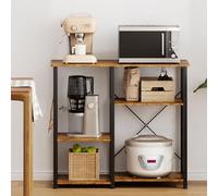 SogesPower Etagères de Cuisine, Support Micro Onde avec 3 + 3 étagère, Meuble de Rangement pour Micro-Ondes, Mini-Four, Machine à Café, Épices, Pots, épices et Ustensiles, Marron/Noir