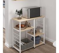 SogesPower Etagères de Cuisine, Support Micro Onde avec 3 + 3 étagère, Meuble de Rangement pour Micro-Ondes, Mini-Four, Machine à Café, Épices, Pots, épices et Ustensiles, Érable/Blanc