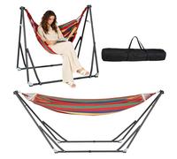 SogesPower Hamac 2-en-1 avec Support en Acier Pliable et Sac de Transport - Chaise Suspendue Portable pour extérieur, Jardin, Balcon, Camping et Appartement - Rayures colorées