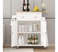SogesPower Îlot de cuisine compact sur roulettes avec armoire et tiroirs, meuble de cuisine, meuble de rangement mobile, chariot de service pour cuisine, salle à manger, blanc