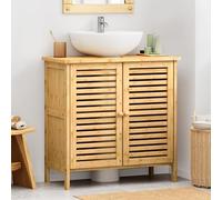 SogesPower Meuble de lavabo en bambou avec portes et étagères, meuble bas pour lavabo, salle de bain, meuble de salle de bain en bambou