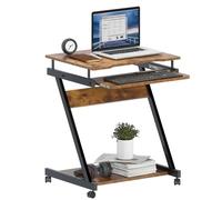 SogesPower Petit Bureau Mobile pour Ordinateur, Table Bureau Ordinateur avec Roues Verrouillables et Plateau pour Clavier, 60 x 46 x 73 cm, Marron