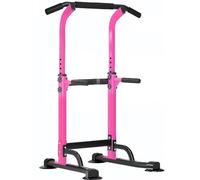 SogesPower Power Tower Réglable Dips Station Barre de Traction de Musculation Supports de Trempage Chaise Romaine d’Entraînement en Force Multifonctionnel Fitness Maison Rose/Noir