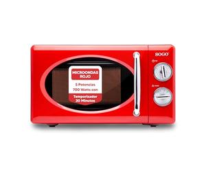 SOGO HOR-SS-890 Micro-ondes de style rétro vintage avec capacité de 20 litres, 5 puissances, 700 watts, couleur rouge