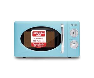 Sogo Micro-ondes bleu de 20 l - Micro-ondes avec 5 niveaux de puissance et fonction décongélation - 700 W avec minuterie de 30 minutes et style vintage - Sans barbecue, plateau tournant (bleu)