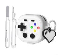 Sogoluat Coque de protection en silicone pour Galaxy Buds 4 et Buds 4 Pro, style console de jeu rétro, coque antichoc avec porte-clés et outil de nettoyage, prise en main douce (blanc + cœur + stylo)