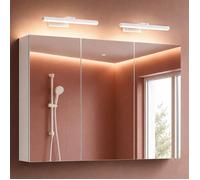 Sogood Armoire Murale Salle de Bains avec Miroir et Lampe Strahlenschön Blanc Placard de Rangement Blanc Mat en Bois 120 cm