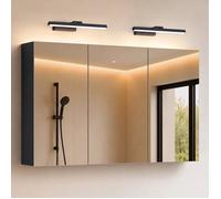 Sogood Armoire Murale Salle de Bains avec Miroir et Lampe Strahlenschön Noir Placard de Rangement Anthracite Mat en Bois 120 cm