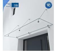 Sogood® Auvent en Verre Transparent 90x200cm Auvent de Porte d'Entrée VDG02K Protection Contre la Pluie 3 Barres de Support en Inox