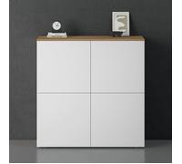 Sogood Buffet Commode 100cm Meuble de Rangement Chêne Clair et Blanc Mat Placard Salon Salle à Manger 4 Portes Schrank04