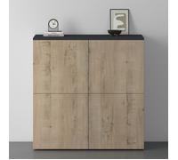 Sogood Buffet Commode 100cm Meuble de Rangement Gris Noir Mat et Chêne Grège Placard Salon Salle à Manger 4 Portes Schrank04