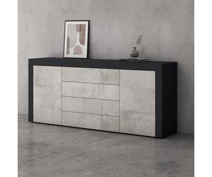 Sogood Buffet Commode 167 cm Meuble de Rangement Gris Noir Mat et Béton Placard Salon Salle à Manger 2 Portes et 4 Tiroirs Schrank03