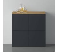 Sogood Buffet Commode 76cm Meuble de Rangement Chêne Clair et Gris Noir Mat Placard Salon Salle à Manger 4 Portes Schrank04