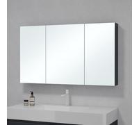 doporro Meuble Murale Salle de Bains avec Miroir Placard de Rangement Réglable Anthracite Mat en Bois 3 Portes 120x15x70 cm